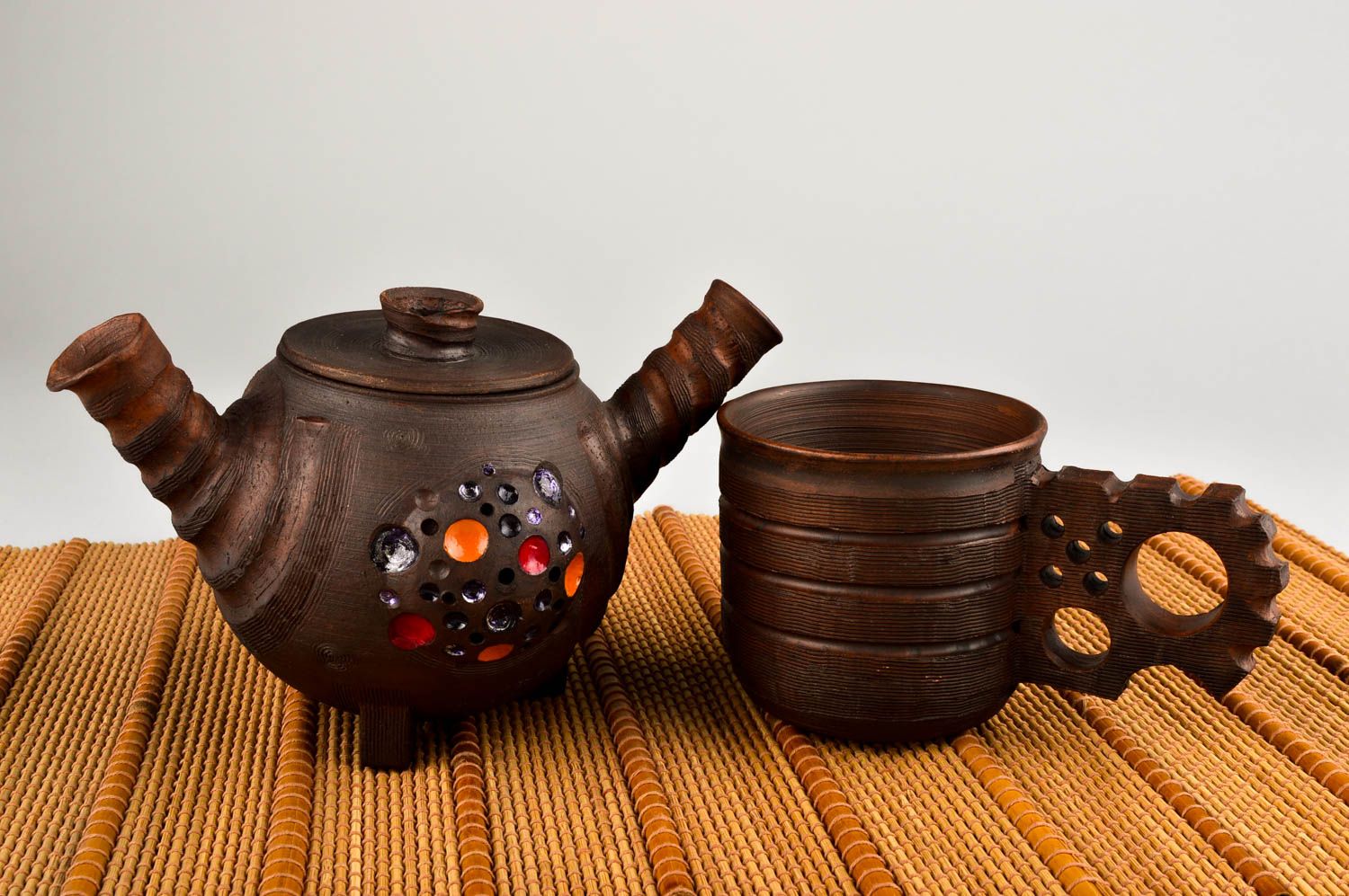 Clay art pottery set of clay kettle and clay cup for home decor photo 1