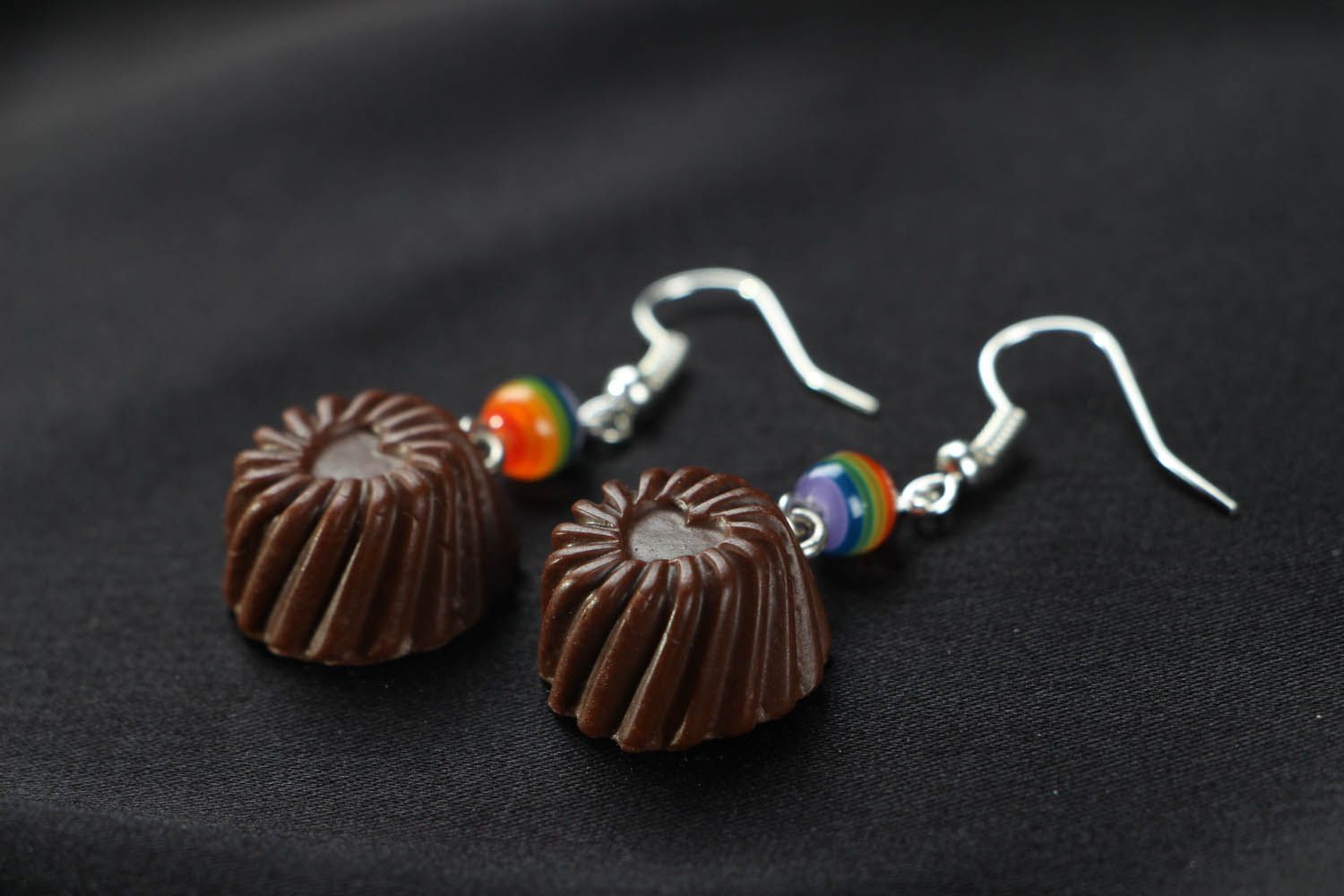 Boucles d'oreilles en argile faites main Bonbons au chocolat photo 2