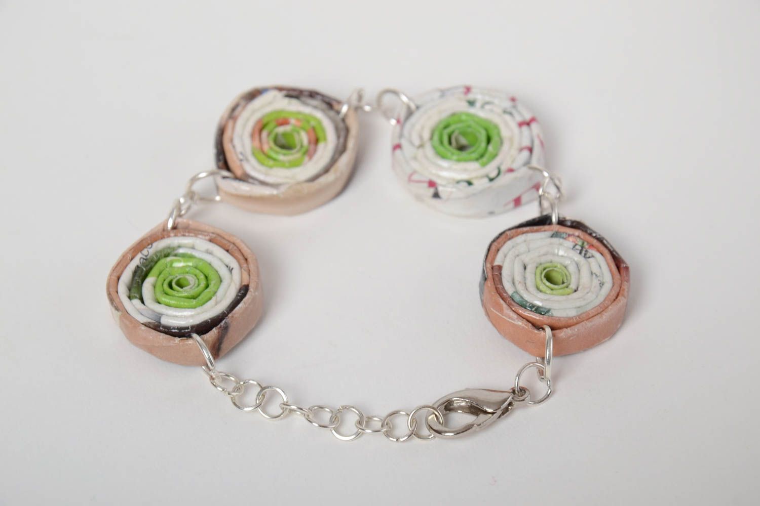 Handmade bracelet made of paper vines on chain light summer designer accessory photo 3