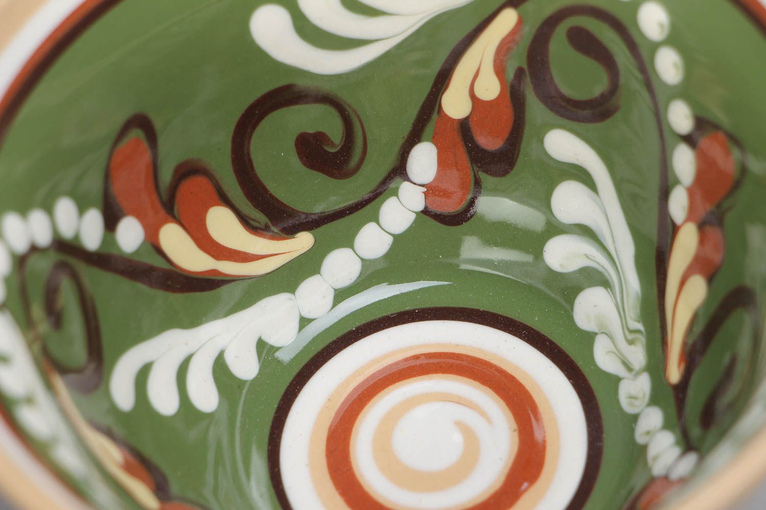 Handmade decorative ceramic bowl painted in green and brown colors 250 ml photo 4