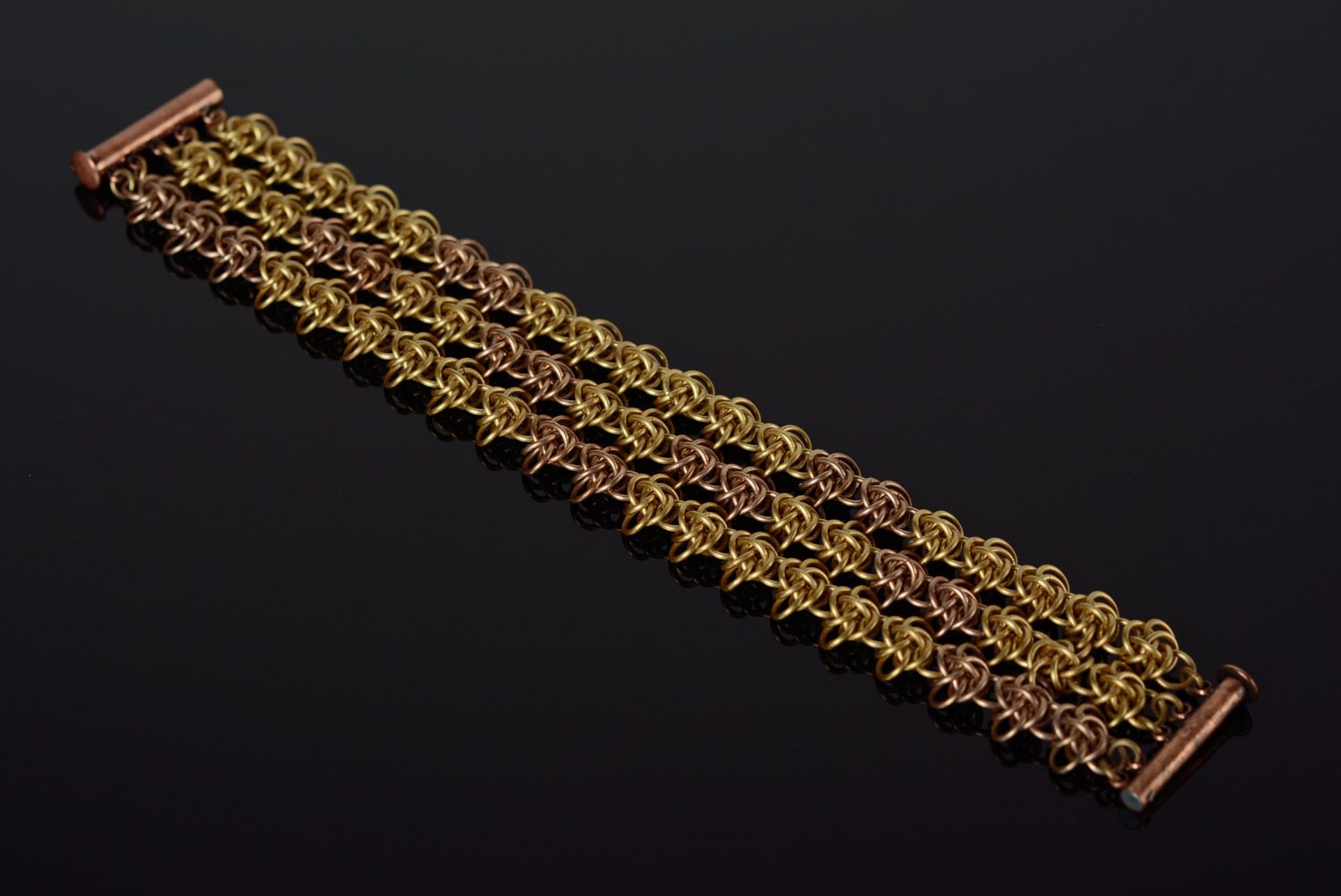 Handmade chainmaille wrist bracelet woven of bronze and brass links photo 1