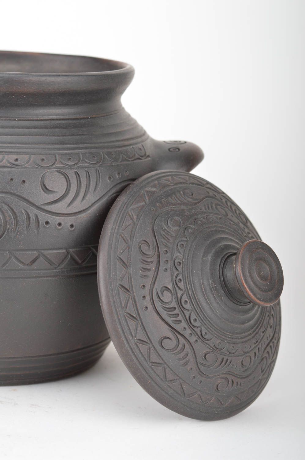 Pote de cerámica con tapa hecho a mano con ornamento original 4 litros foto 5