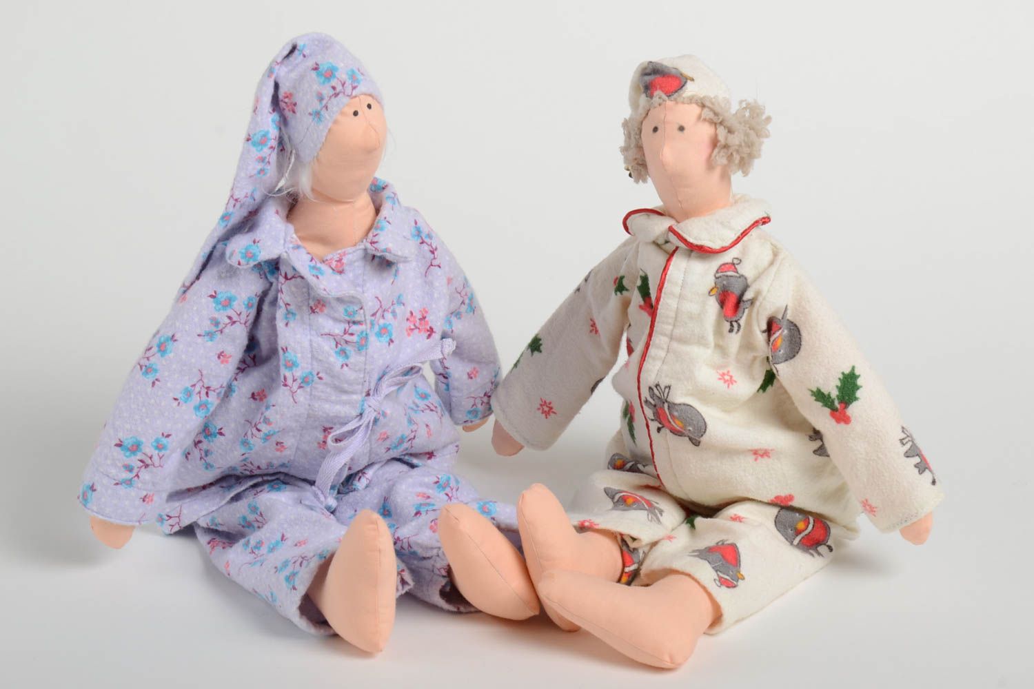 Set of 2 handmade fabric soft toys collectible rag dolls interior decorating photo 5