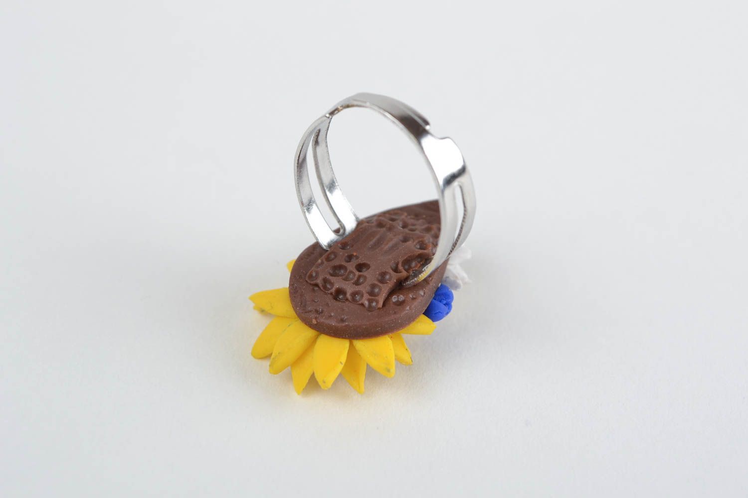 Beautiful handmade designer polymer clay flower ring Camomile and Sunflower photo 5