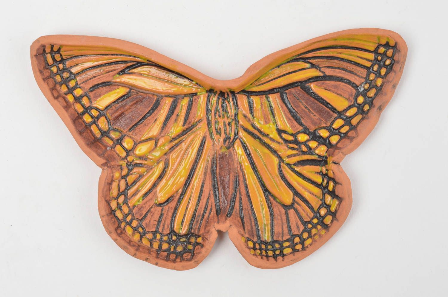 Assiette en forme de papillon en céramique décorative jaune faite main  photo 3