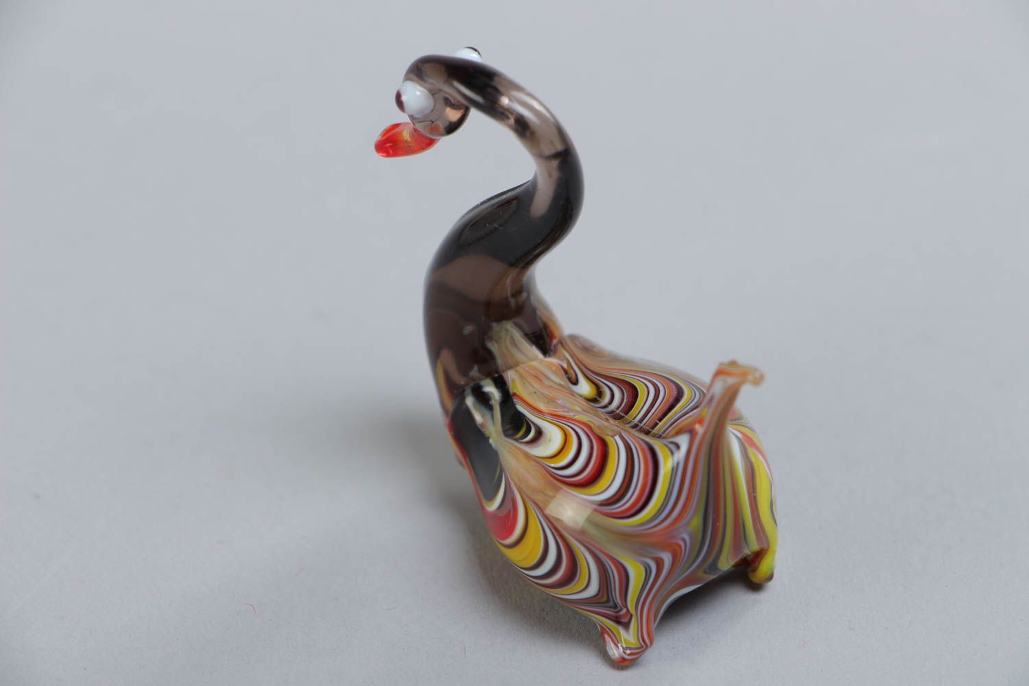 Handmade designer collectible lampwork glass miniature animal figurine of swan photo 3