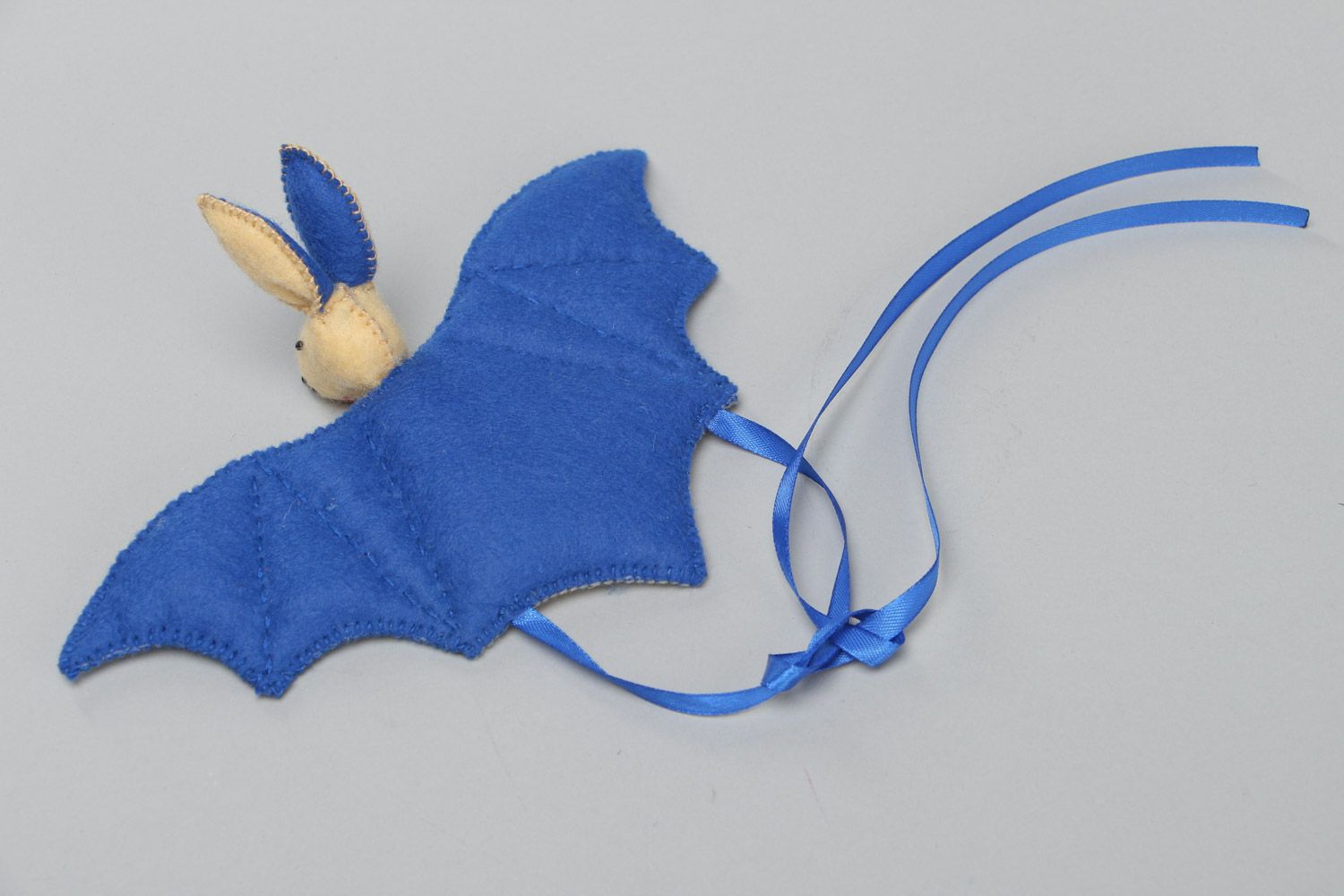 Handmade interior hanging soft toy sewn of felt with applique work Bat photo 4
