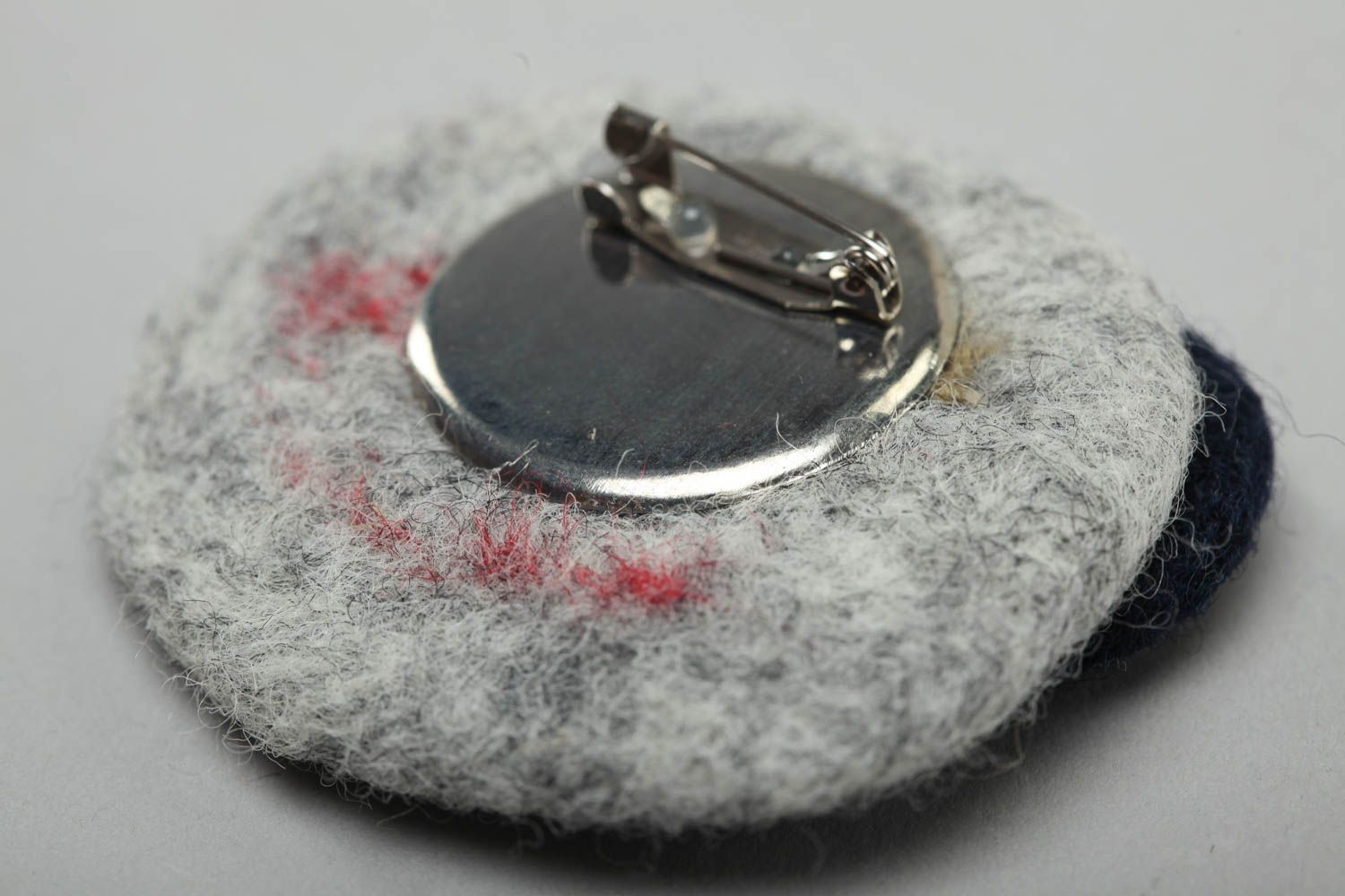 Handmade funny small brooch felted wool of gray color Face for little girl  photo 4