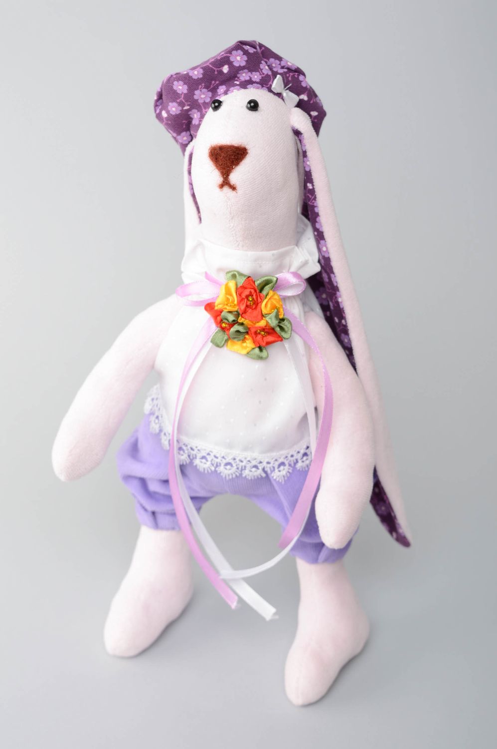 Handmade fabric toy Rabbit in Beret photo 1