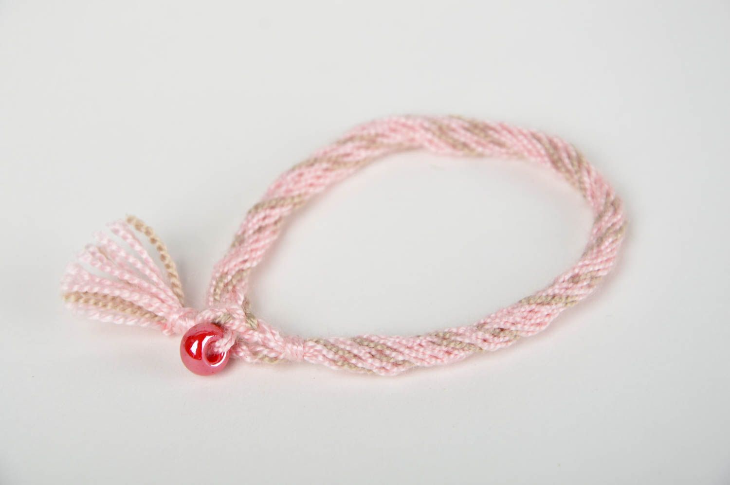 Bracelet textile rose Bijou fait main avec perle en verre Accessoire femme photo 2