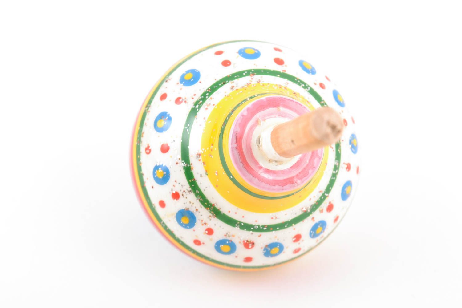 Деревянная юла ручной работы маленькая игрушка для ребенка с росписью экокрасками фото 3