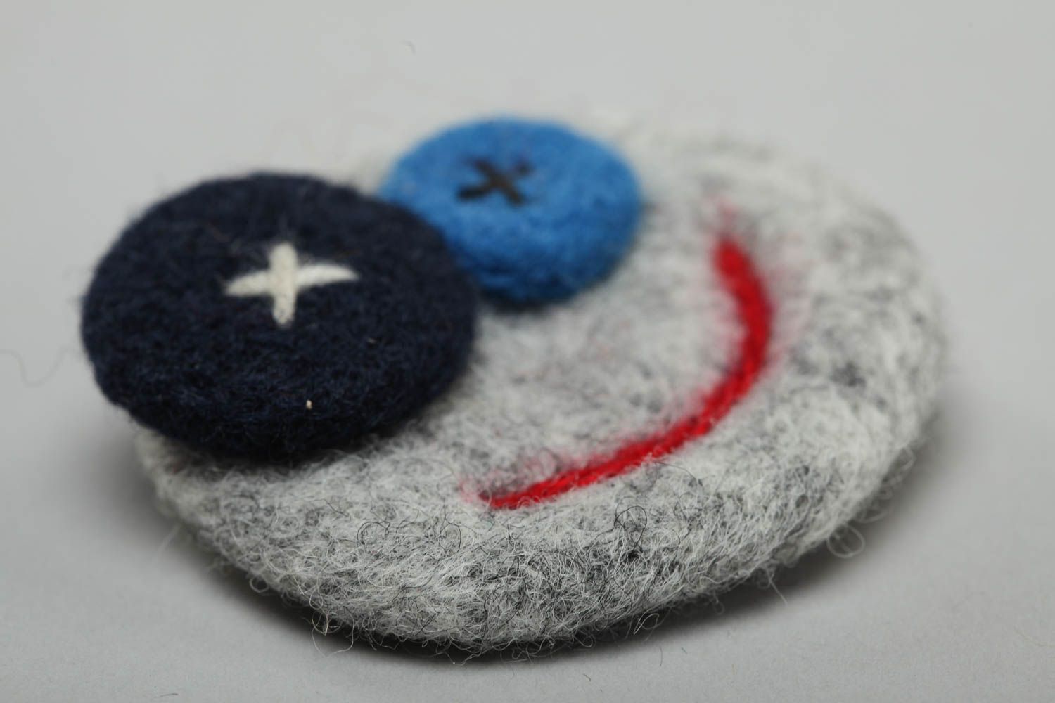 Handmade funny small brooch felted wool of gray color Face for little girl  photo 3