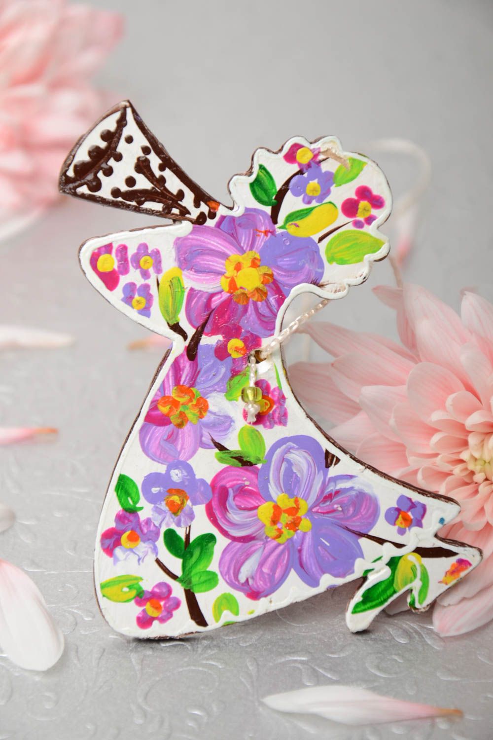 Deko Anhänger Blumen Engel aus Holz mit Acrylfarben bemalt handmade foto 1