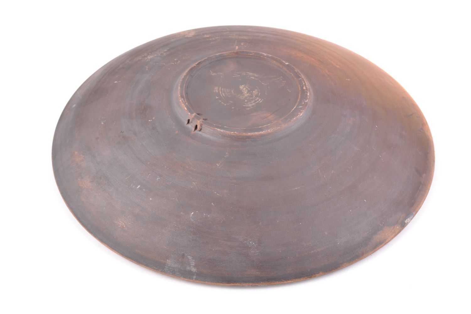 Большая тарелка из глины плоская молочение расписанная глазурью хэндмэйд фото 4
