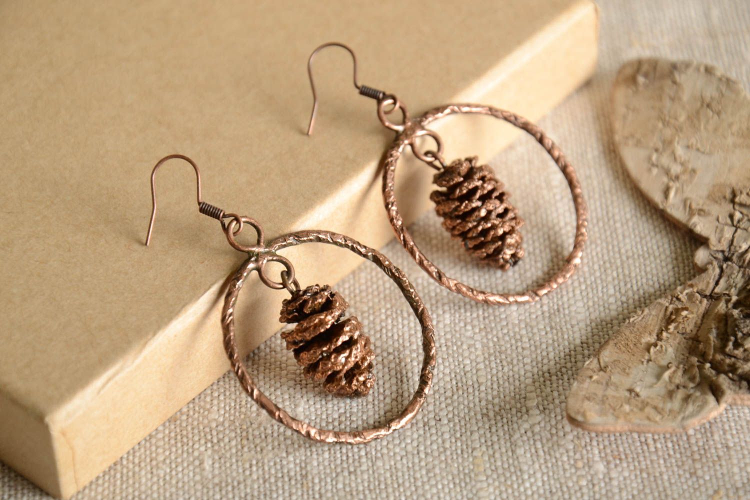 Stylish handmade copper earrings unusual metal earrings fashion accessories photo 1