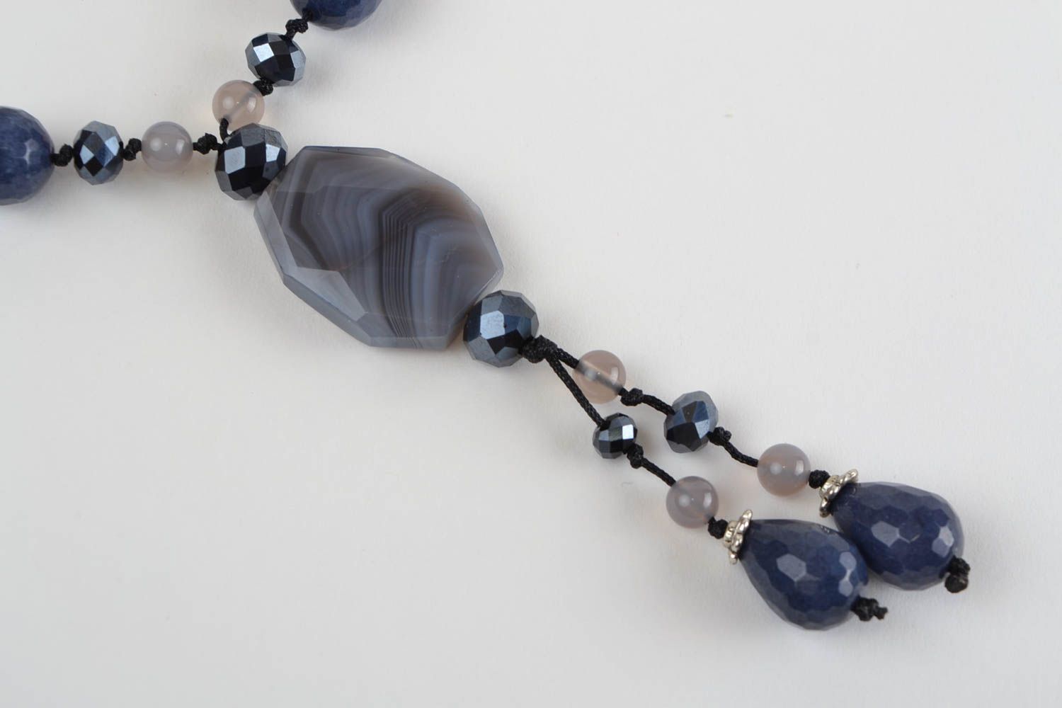 Handmade dark long natural stone designer necklace with pendant stylish photo 4