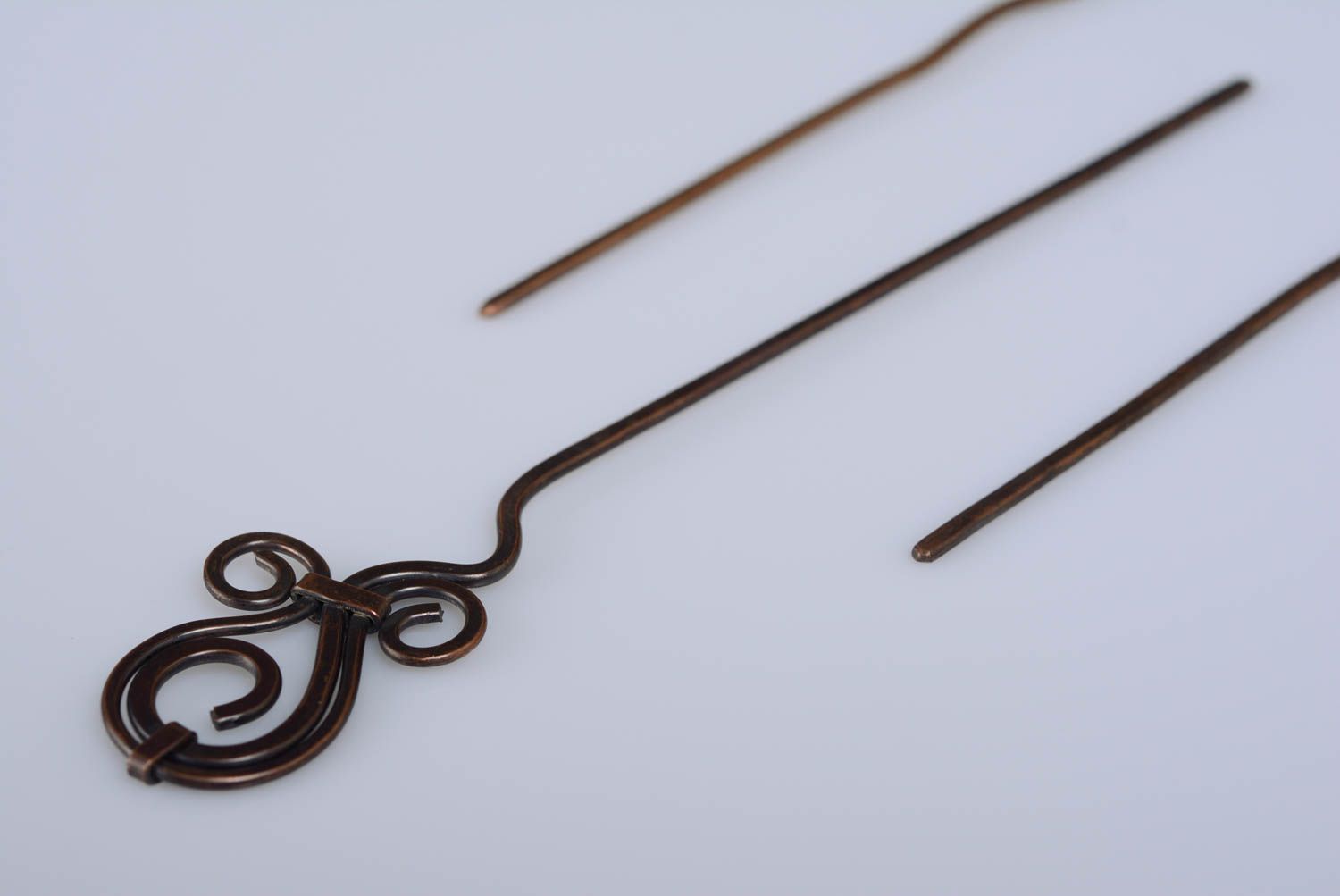 Handmade designer hair pin cute copper hair stick unusual metal accessory photo 4