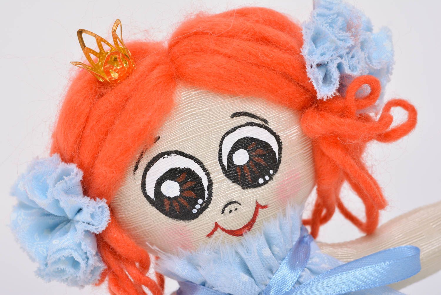 Handmade designer small fabric soft toy little princess with ginger hair photo 1