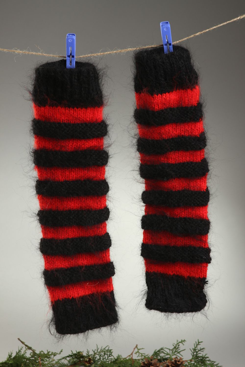 Женски гамаши ручной работы вязаные гетры спицами полосатые носки гетры фото 1