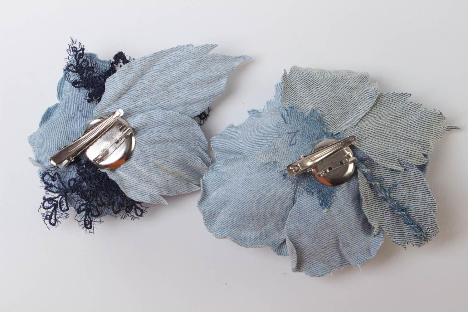 Handmade Haarblüten Broschen aus Jeans Set 2 Stück für Damen handgeschaffen toll foto 4