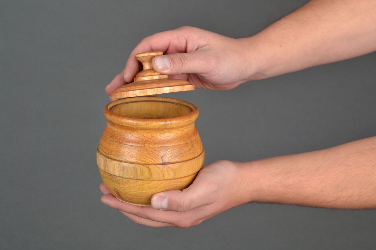 Wooden handmade round jar with lid 5-6 oz 0,8 lb photo 2