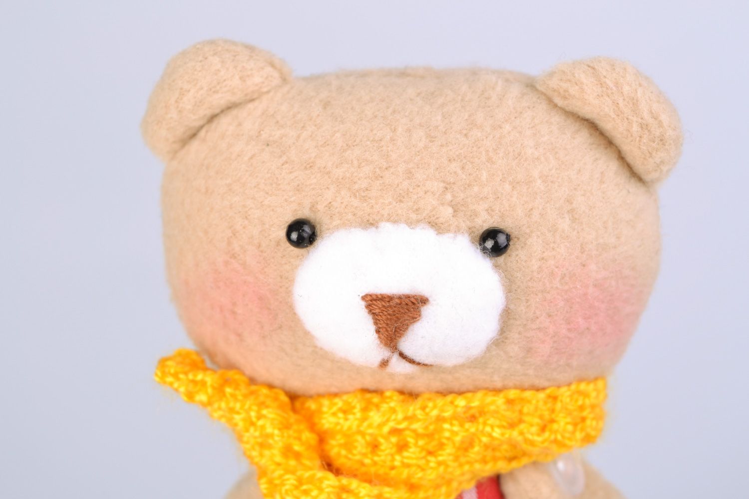 Handmade designer soft toy sewn of fleece Bear in checkered suit with yellow scarf photo 3