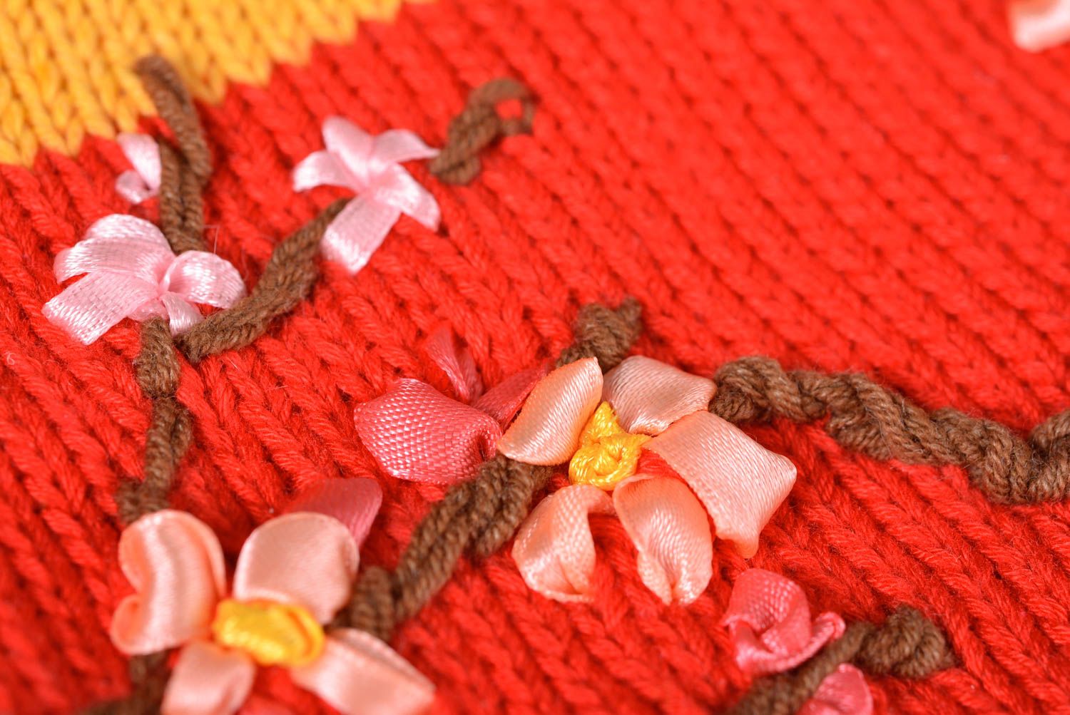 Handmade knitted purse red fabric shoulder bag designer women accessories photo 2