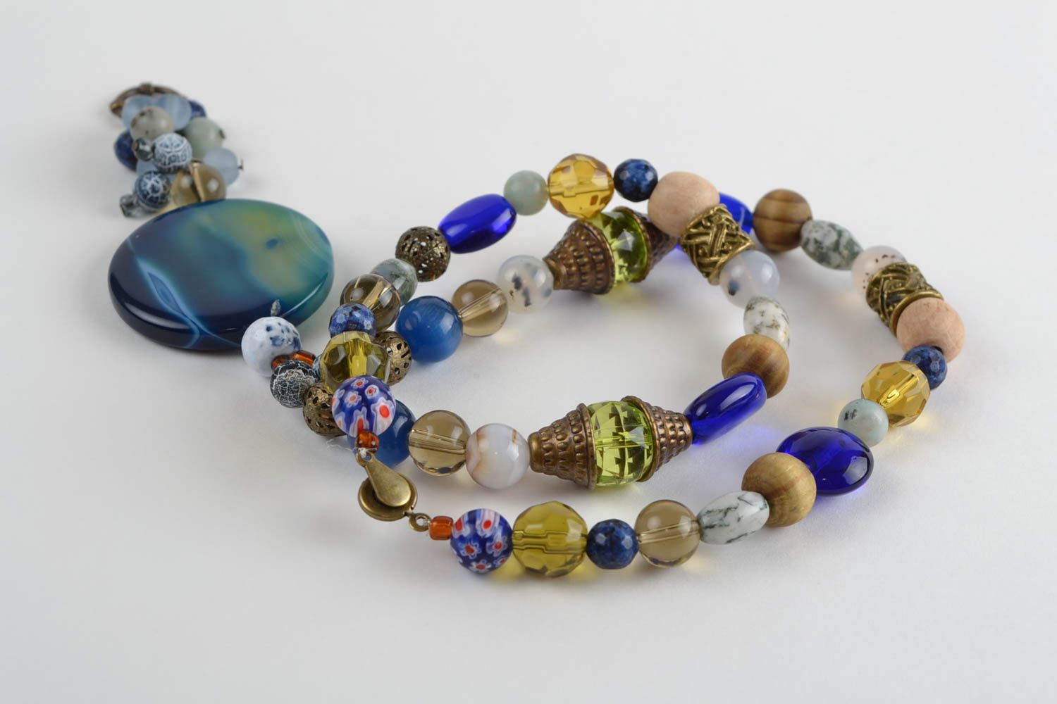 Glas Halskette aus echten Steinen bunt lang handmade Designer Schmuck Collier foto 4