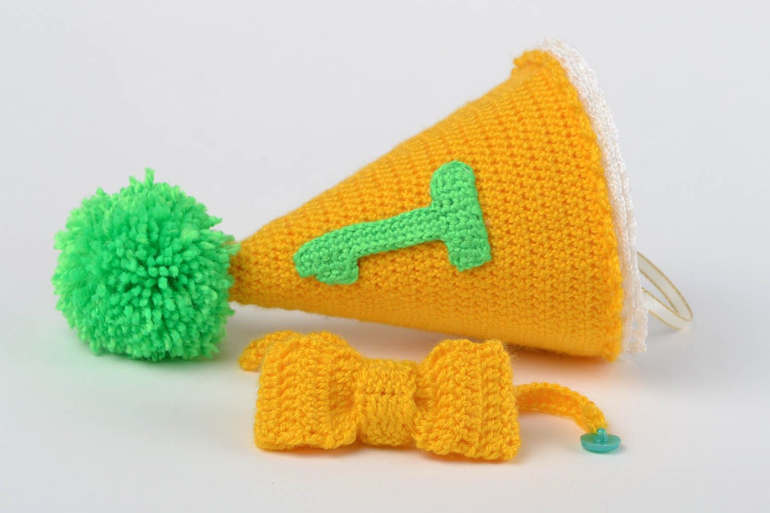 Bonnet tricot fait main Noeud papillon Déguisement enfant jaune vert acrylique photo 5