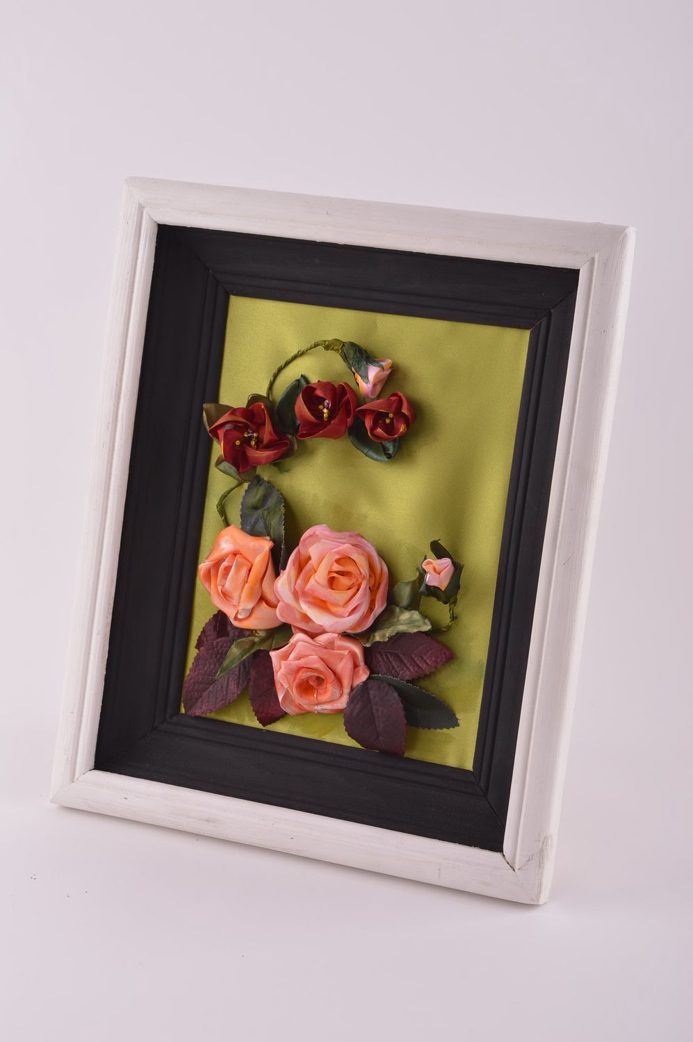 Handmade ribbon embroidered picture wall picture home decor picture with flowers photo 2