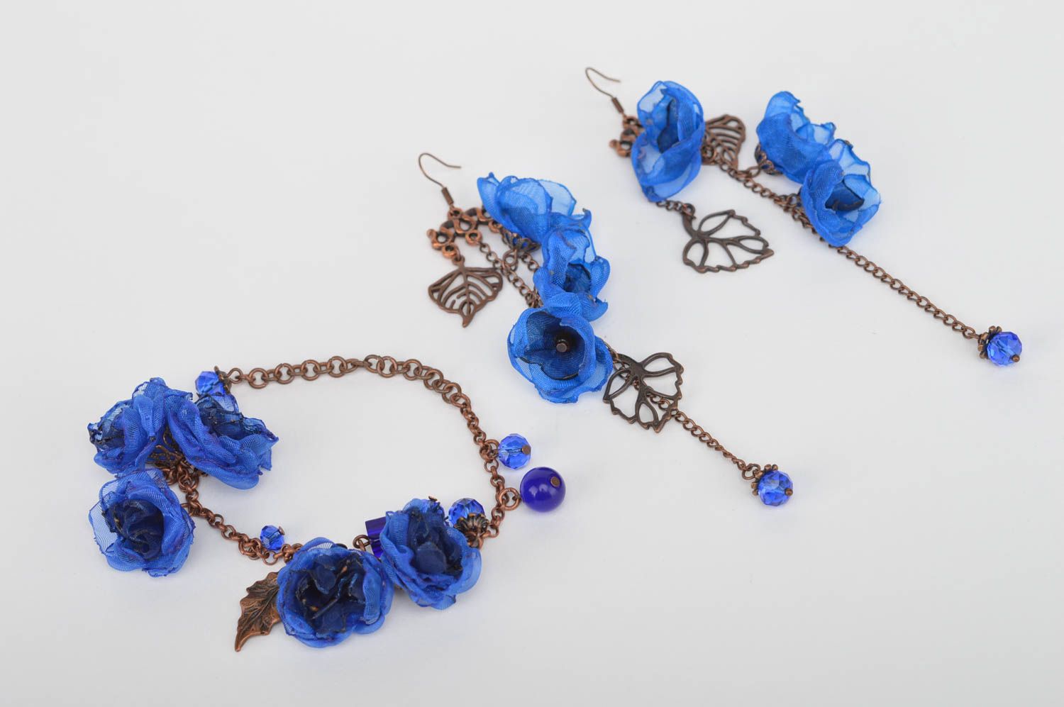 Stylish blue jewelry set interesting handmade accessories designer jewelry photo 2
