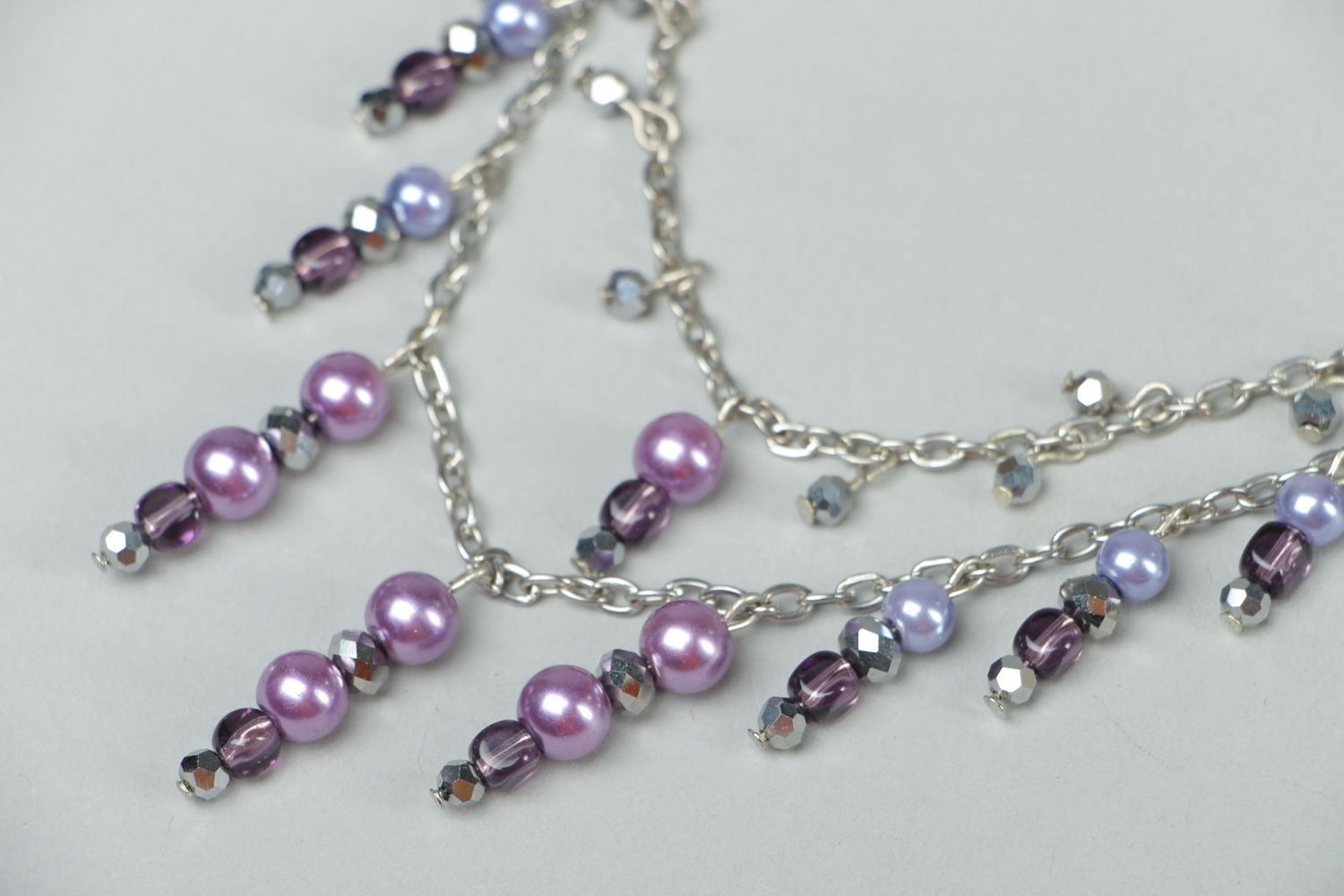 Handmade glass bead necklace Pearl photo 2