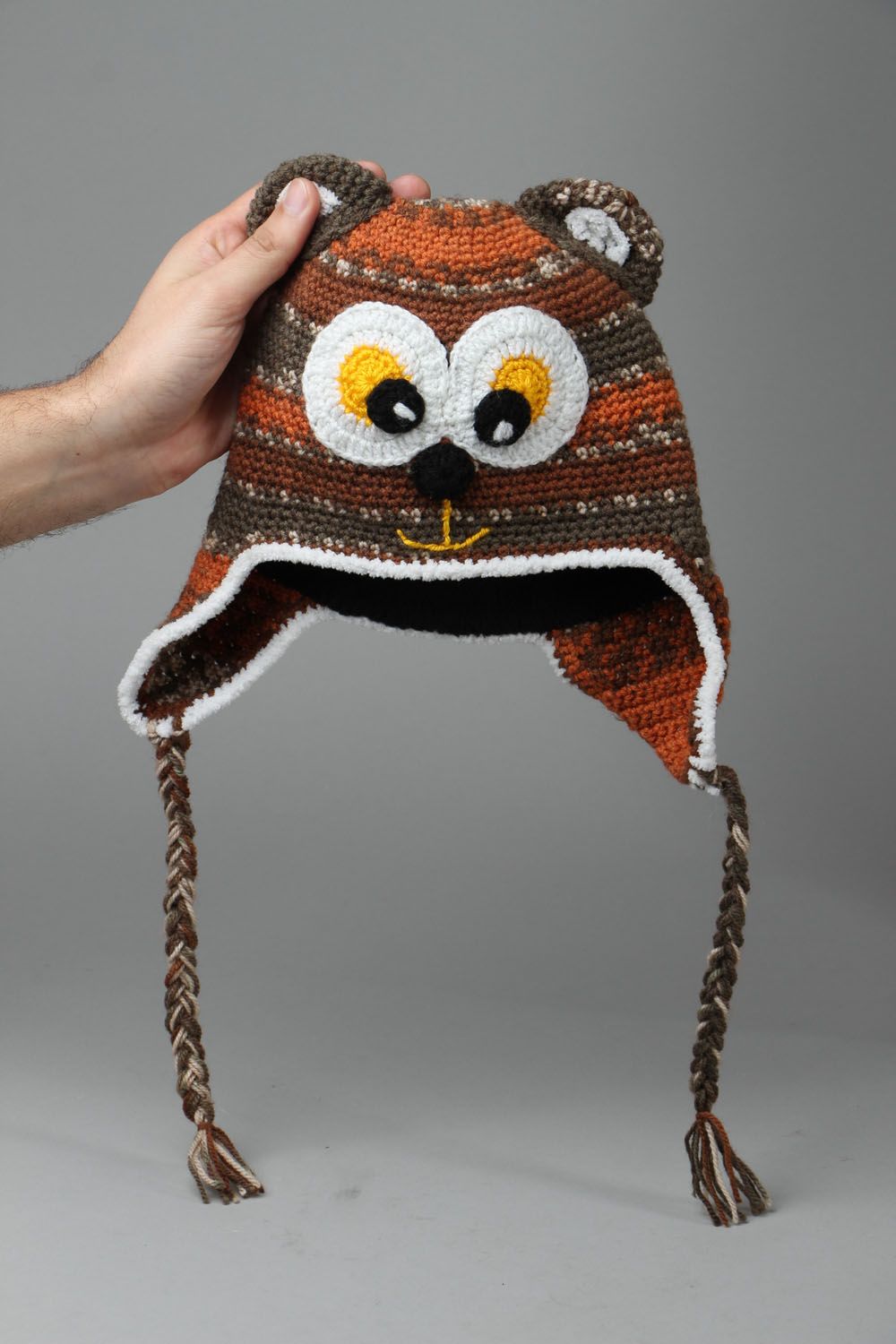 Warm crochet children's hat Bear photo 4