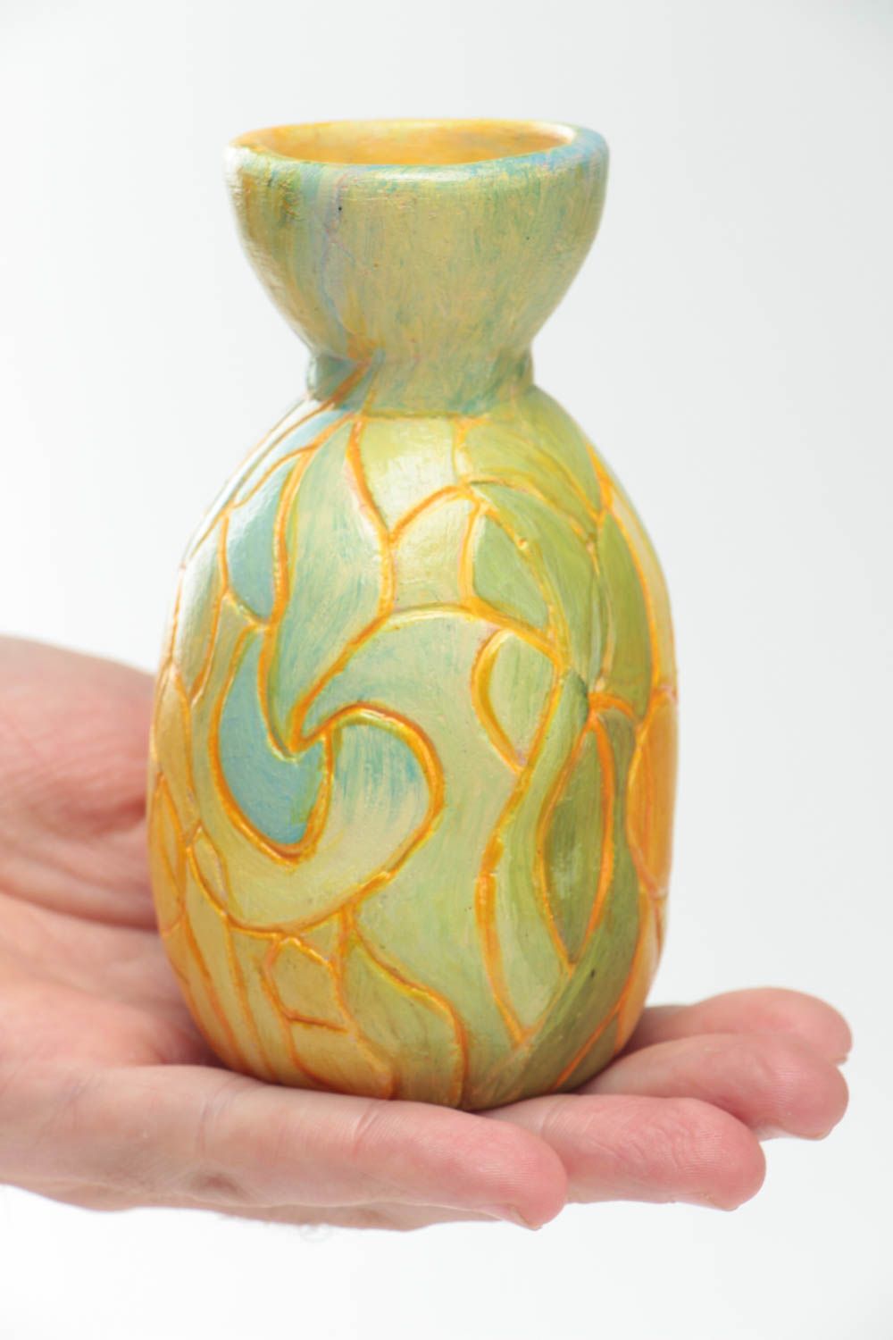 Kleine ethnische bemalte Deko Vase aus Ton für Haus Dekor Interieur Handarbeit foto 5