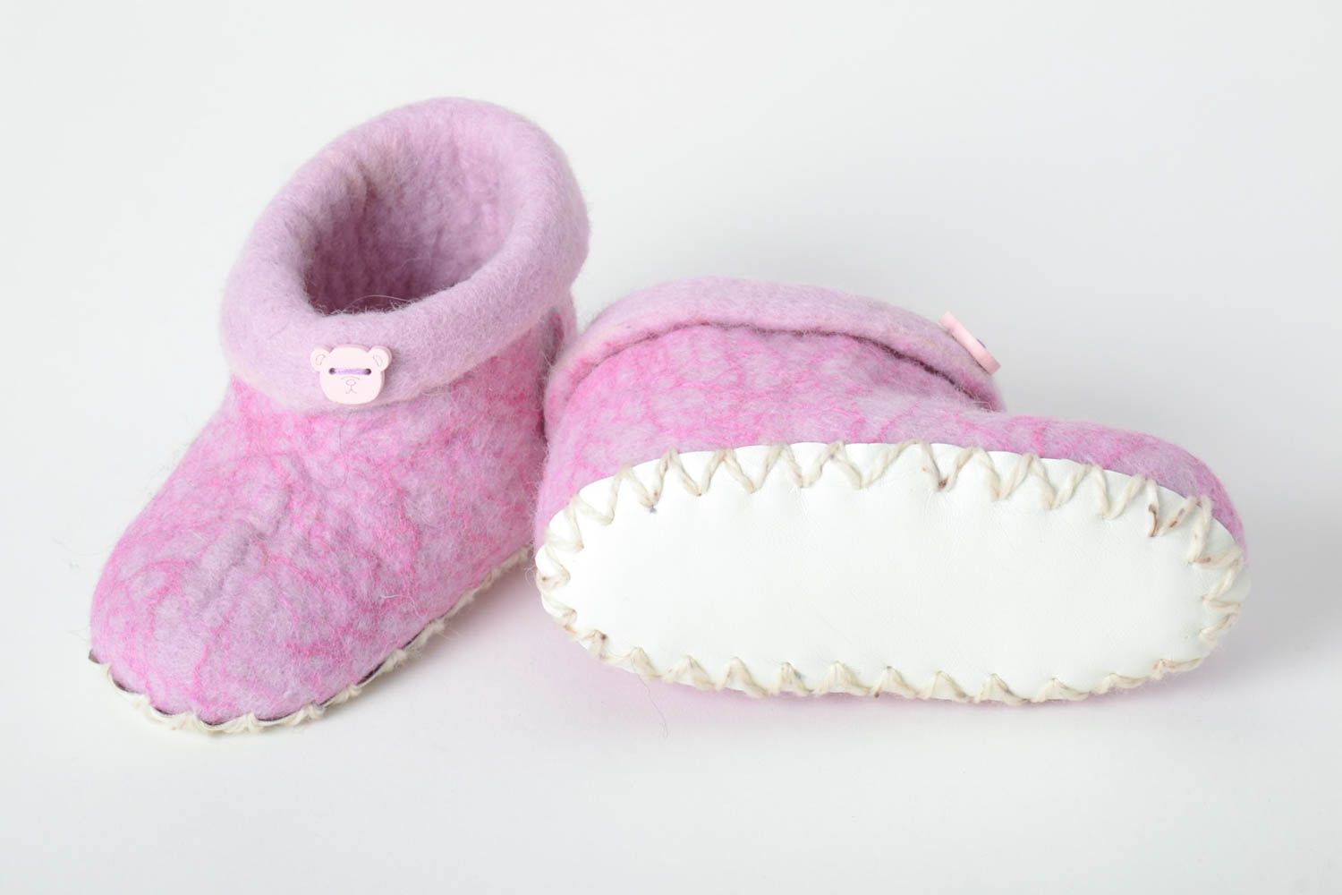 Pantoufles en laine Chaussons laine fait main roses chaudes Accessoire enfant photo 4