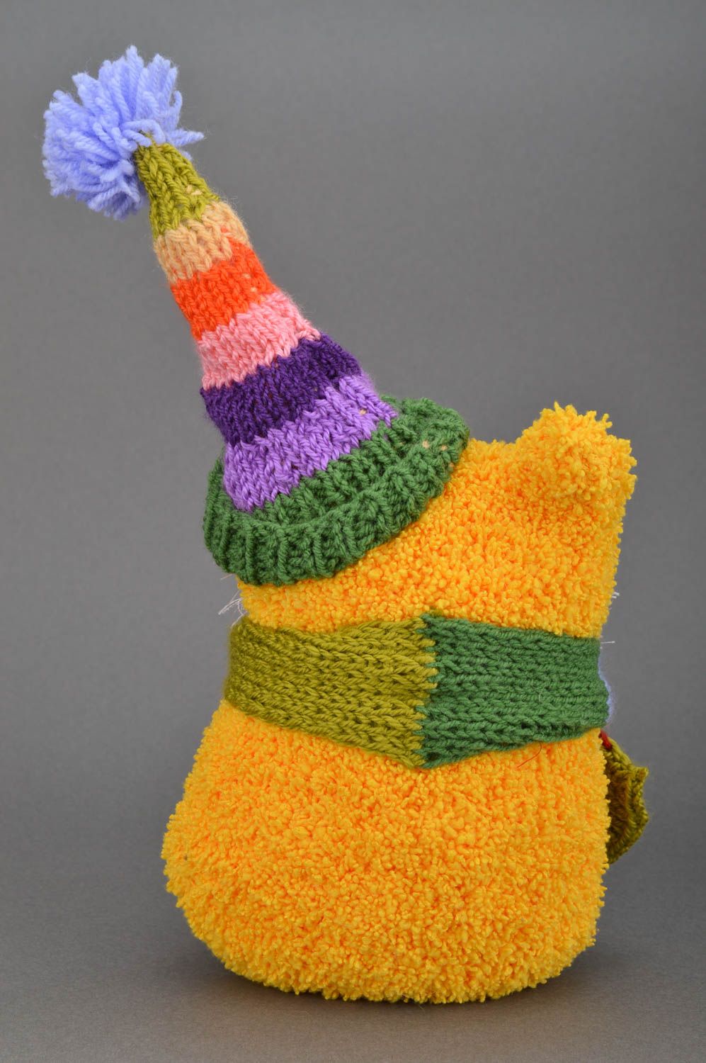 Jouet hibou Peluche faite main Déco maison jaune en bonnet fils acryliques photo 4