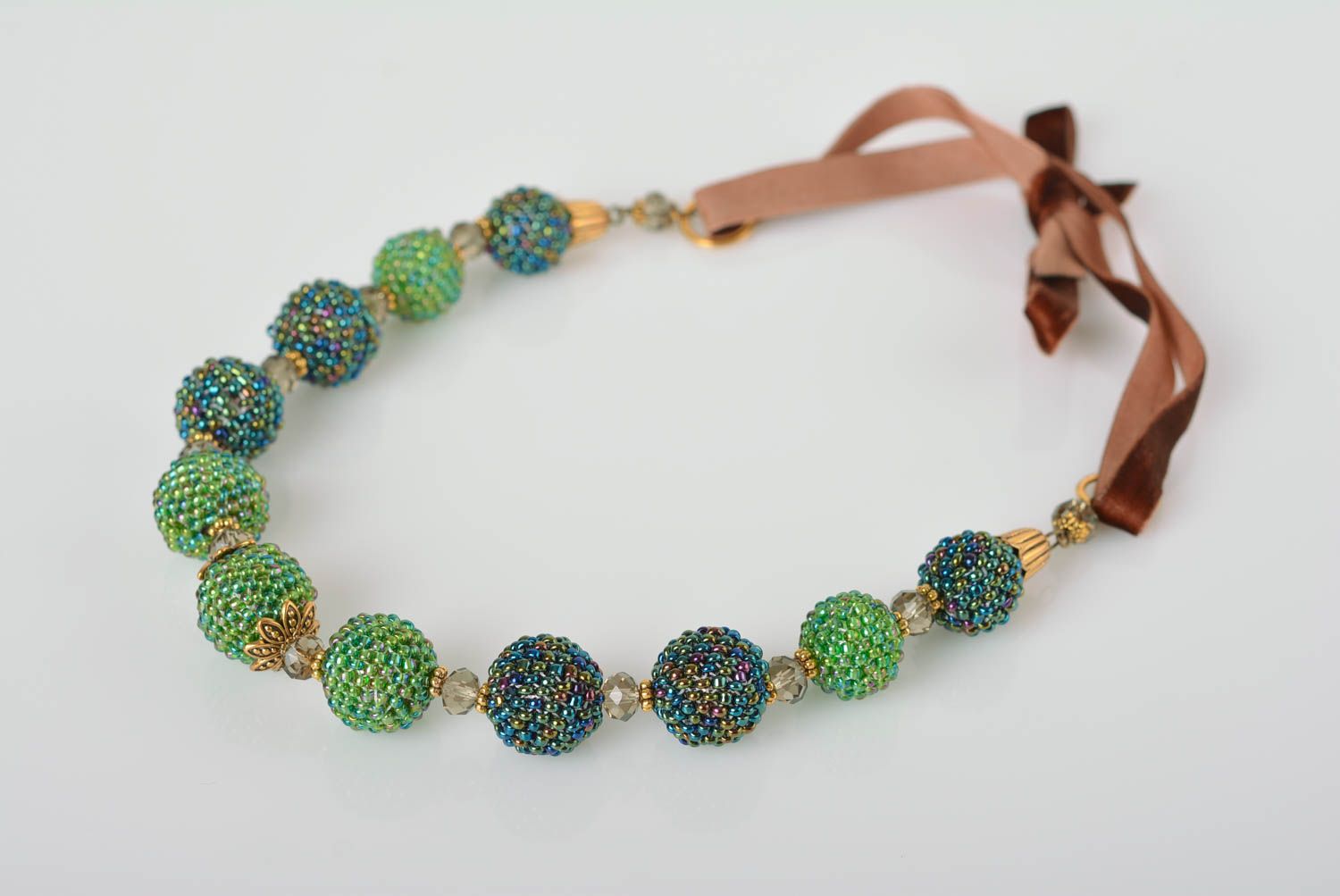 Damen Halskette handgeschaffen Designer Schmuck Collier aus Glasperlen grün foto 1
