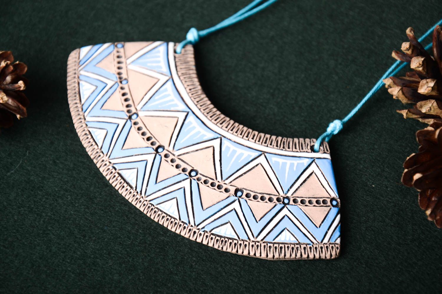 Кулон ручной работы керамическое украшение авторский женский кулон узорный фото 1