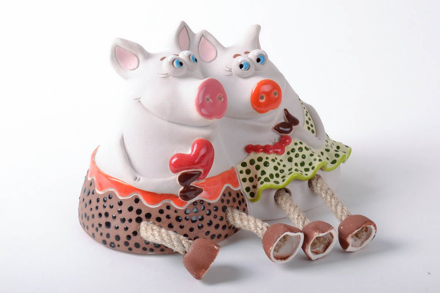 Tirelire en céramique faite main Couple de cochons photo 1
