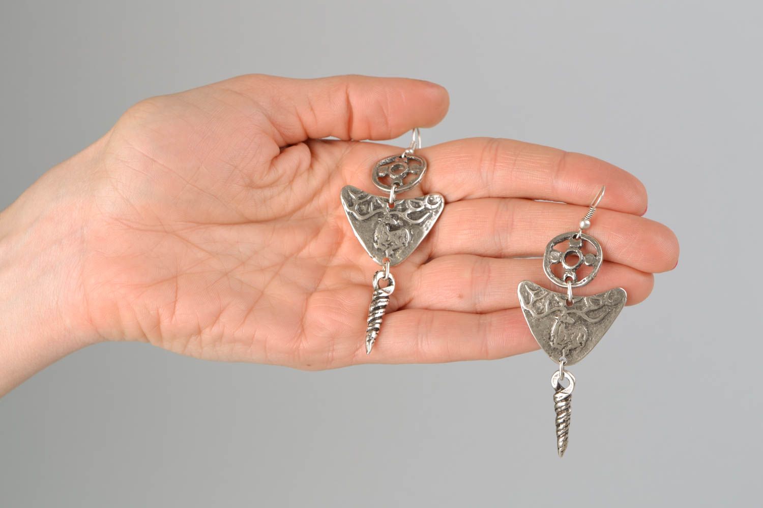 Handmade metal dangle earrings photo 2
