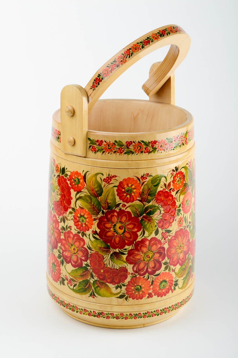 Handmade wooden bucket folk art painting sauna accessories housewarming gifts  photo 4