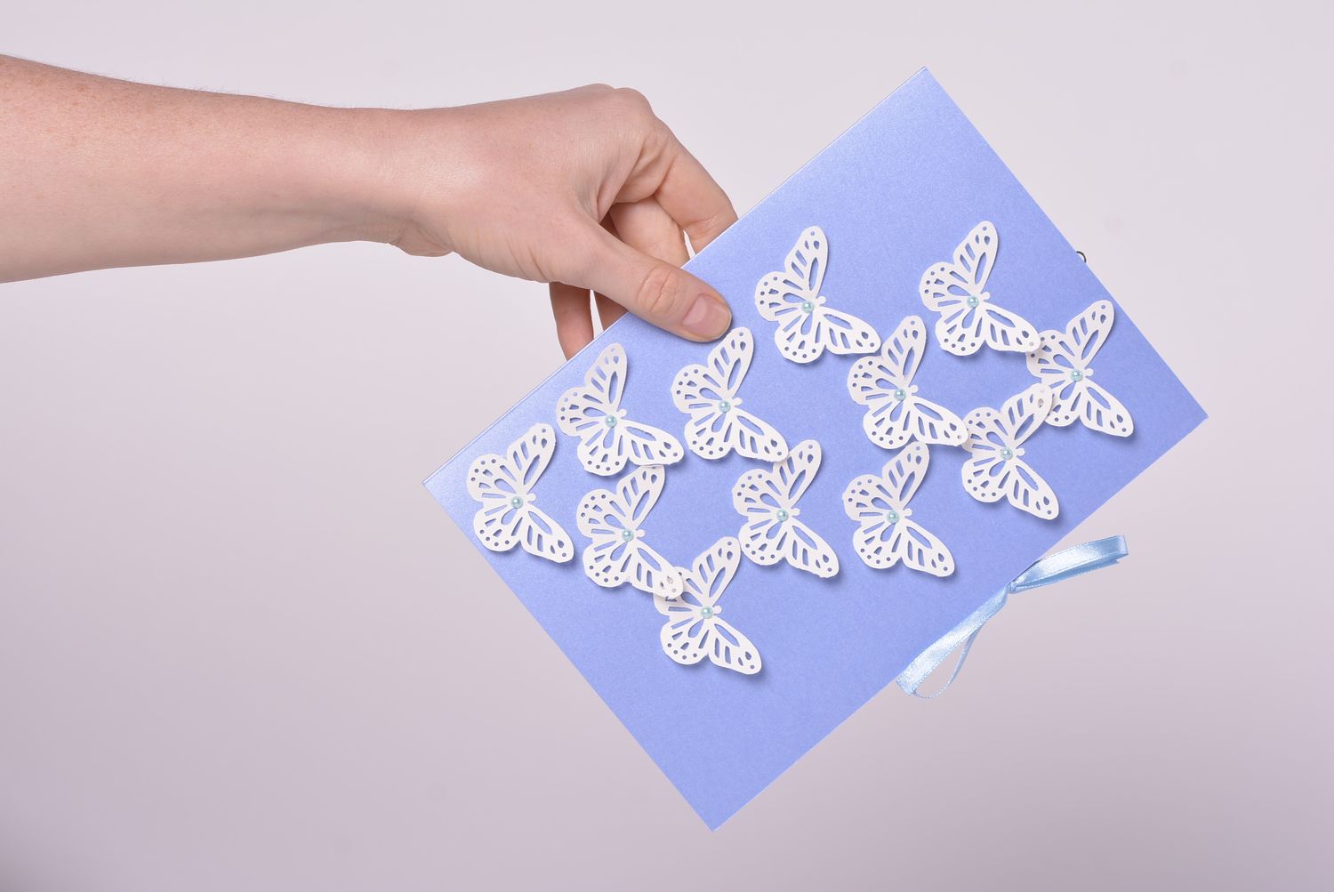 Carte de voeux bleue avec papillons faite main design à rubans Petit cadeau photo 1