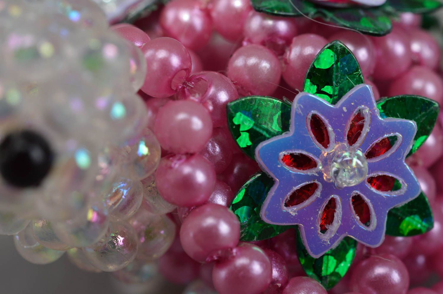 Tortue en perles de rocaille rose avec fleurs figurine décorative faite main photo 5