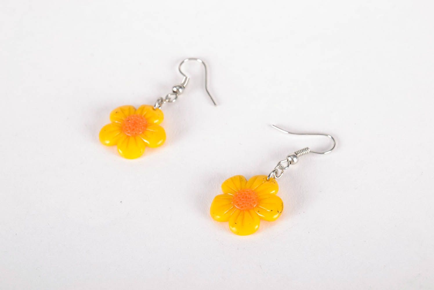 Earrings made of polymer clay Buttercups photo 4