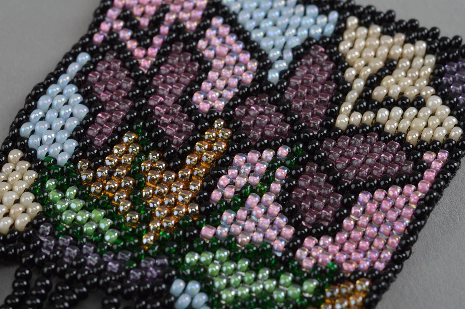 Collier en perles de rocaille avec grand pendentif multicolore fait main photo 5