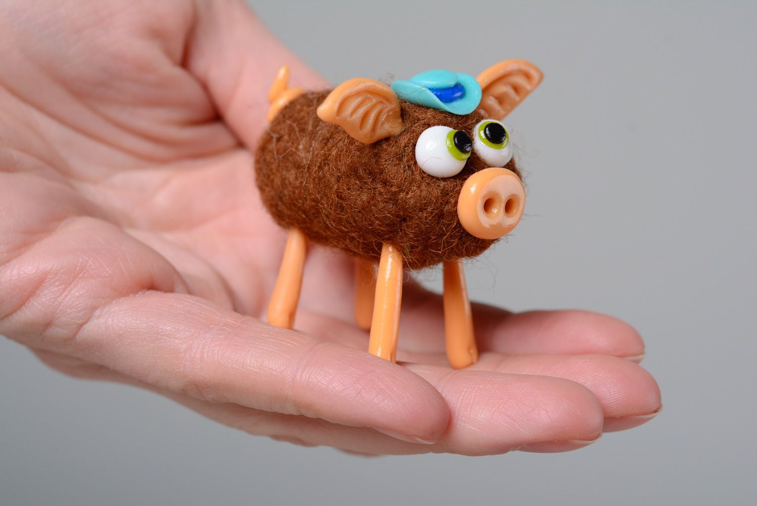 Handmade felted wool pocket toy miniature Pig photo 5