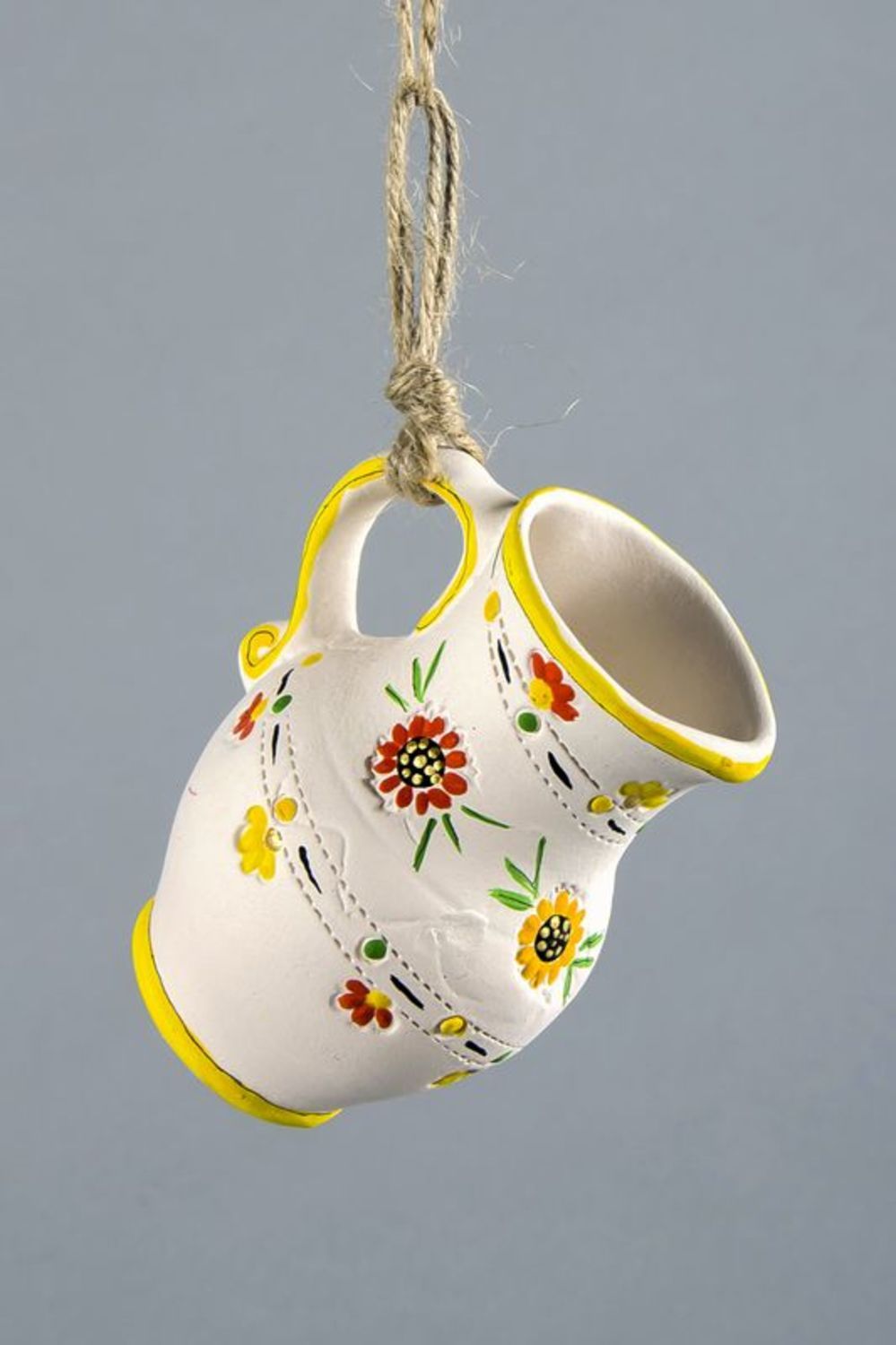 3,5 inches jug on the rope in white and yellow colors for décor 0,21 lb photo 4