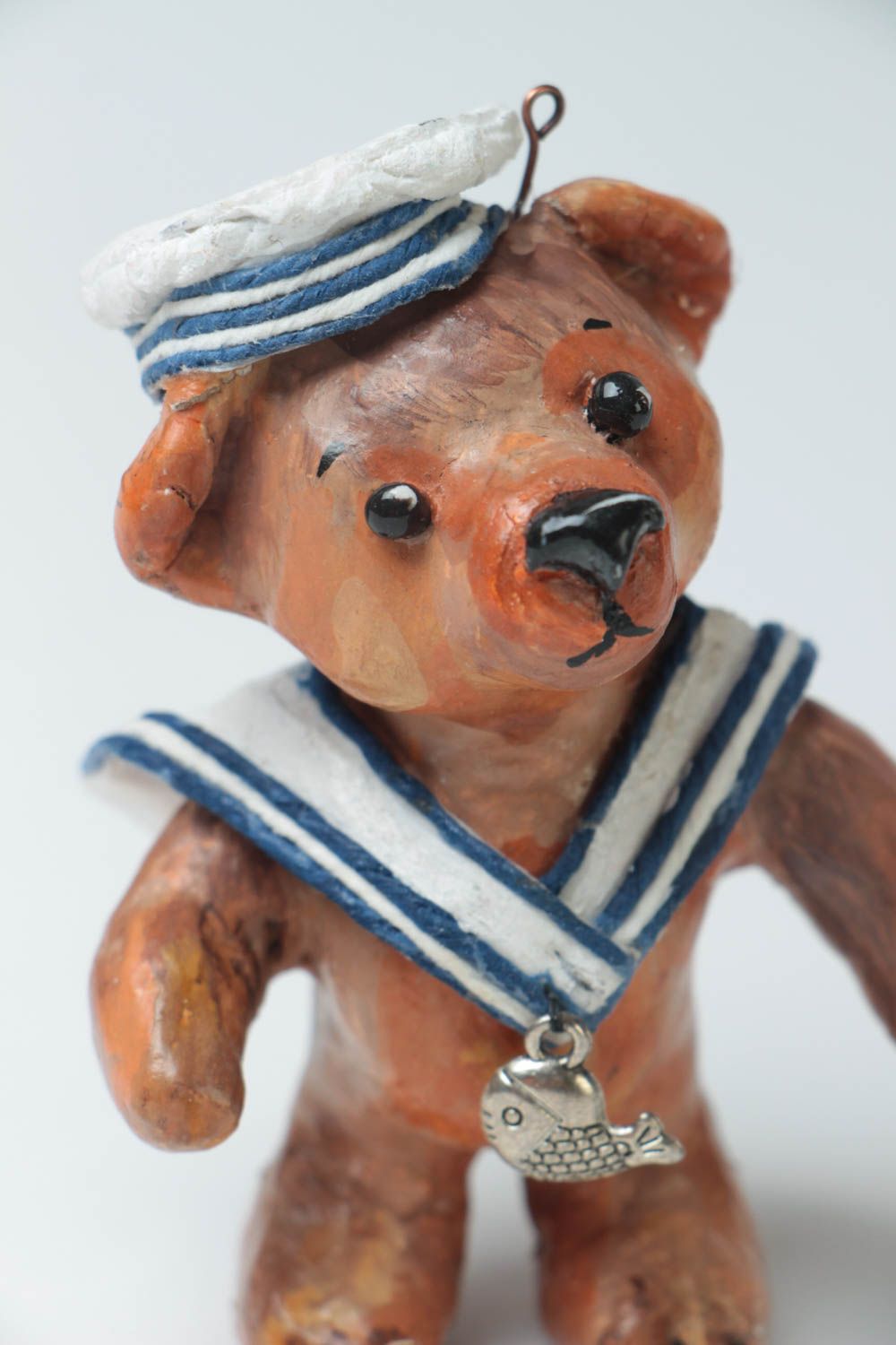Handmade interior paper mache wall hanging painted with watercolors Bear sailor photo 3