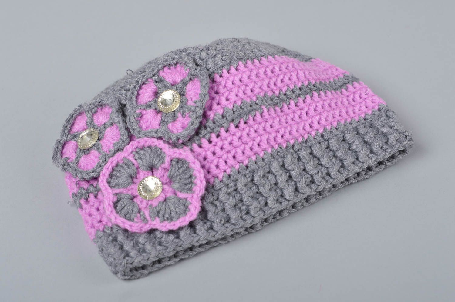 Шапка вязаная шапка ручной работы шапка зимняя детская с цветками симпатичная фото 7
