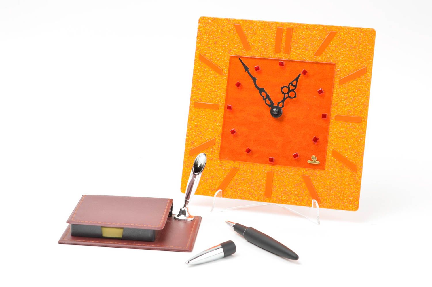 Horloge murale fait main Horloge déco carrée design orange Accessoire maison photo 1